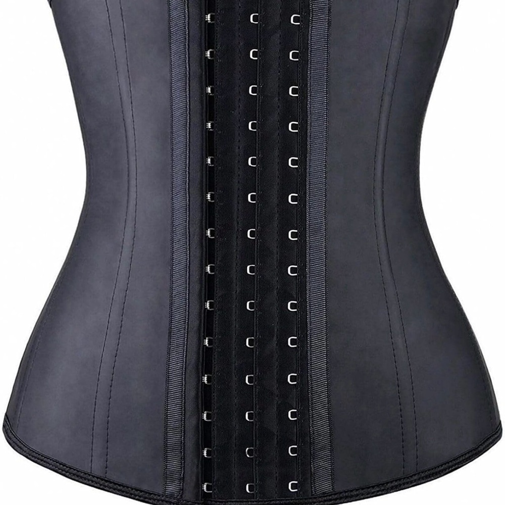 New Black Latex Waist Trainer Corset Steel Boned Slimming Shapewear Small